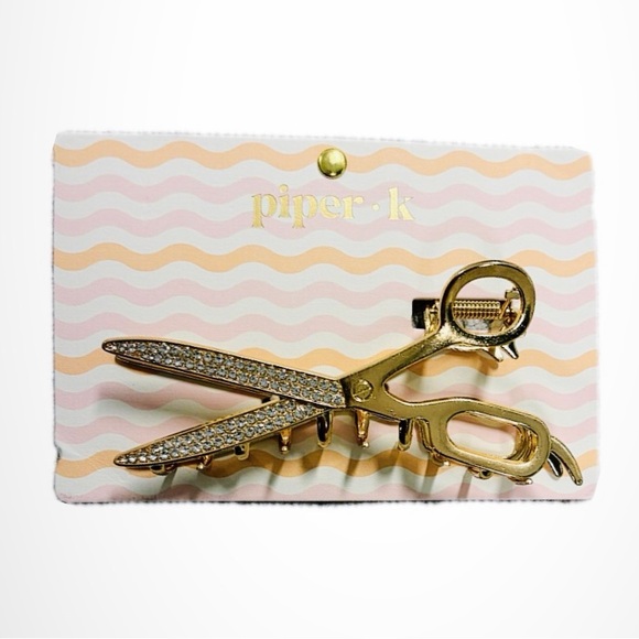 NWT ⚜️✂️⚜️ Piper K Gold Toned Metal Scissors Hair Claw Clip w Rhinestones main image 6